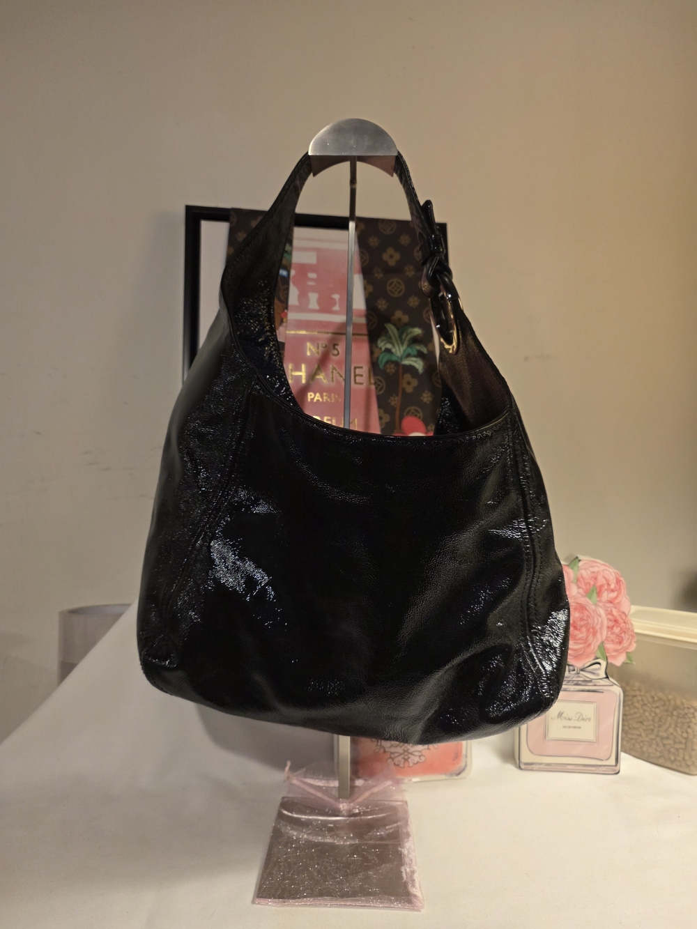 Michael Kors Black Patent Leather Shoulder Hobo